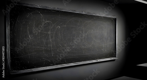 Empty Chalkboard In A Dark Classroom - Ideal For Education And Learning