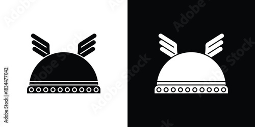 Winged viking helmet icons vector silhouette design. Vector flat graphic design illustration.