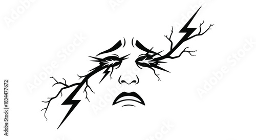 Person's face expressing distress with lightning striking their eyes