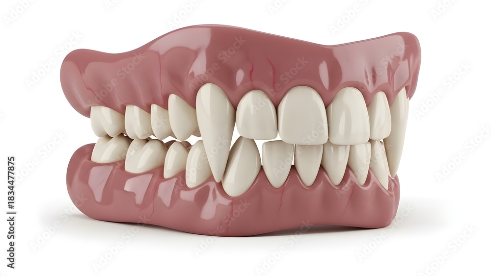 Fototapeta premium Vampire Fangs Dentures Set on White Background