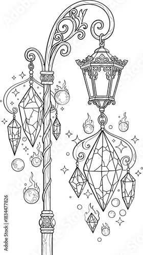 Ornate street lamp adorned with sparkling gemstones and delicate ornaments