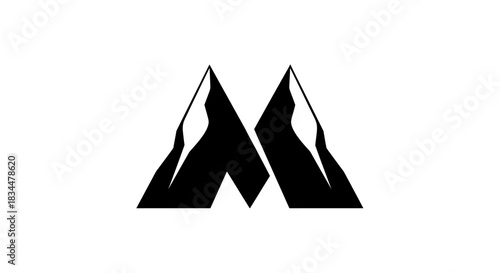 Abstract black mountain peaks forming letter M on white background.