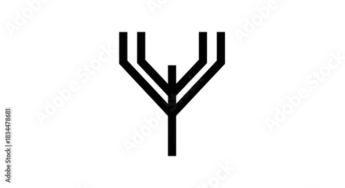 Abstract black symbol resembling a stylized tree or trident on a white background.