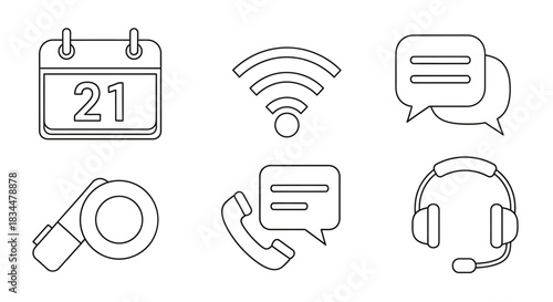 Collection of communication and technology line icons for web and app interfaces.