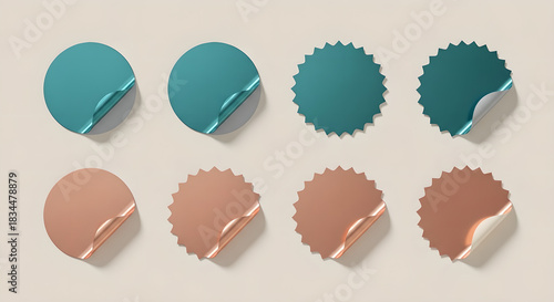 Labels Stickers Badges Teal Copper Peeling Design Copy Space