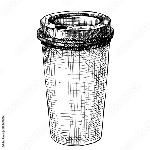 Coffee sketch. Plastic cup vector illustration⁠