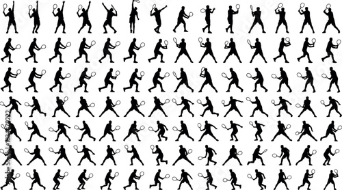 Tennis Player Silhouettes in Action Poses, Sports Vector Icons for Motion, Technique, Athletic Design - flavector