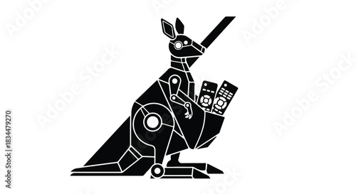 Futuristic robotic kangaroo carrying electronics in its pouch