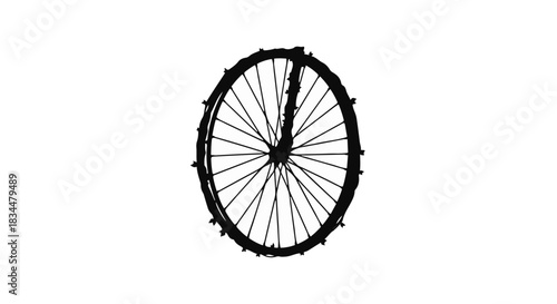 Simple sketch of a bicycle wheel with spokes against a white background