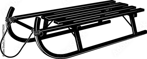 Simple black silhouette of a sled on a white background.

