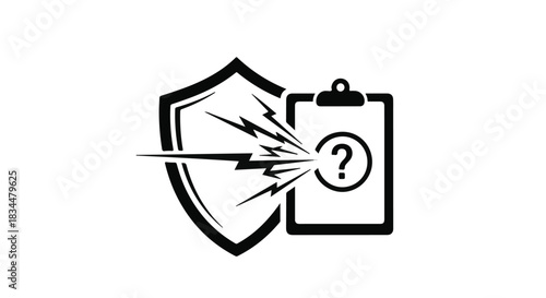 Shield and clipboard with question mark symbolizing data security and uncertainty