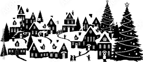 Christmas, Winter village, Silhouette, Houses, Christmas
