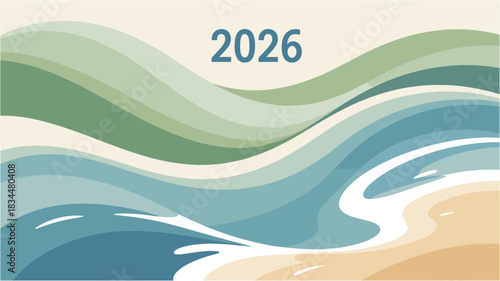 Modern 2026 calendar vector with natural beach and ocean landscape design