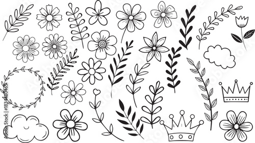 Floral design elements with flowers and leaves vector set pattern background