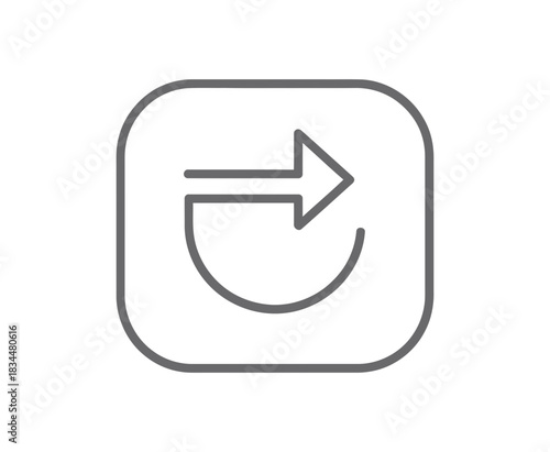 Minimalist grey redo or repeat arrow icon in rounded square. Digital symbol for retry, next, loop, or forward action on a dark background.