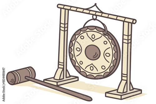 Gong and mallet illustration, musical instrument