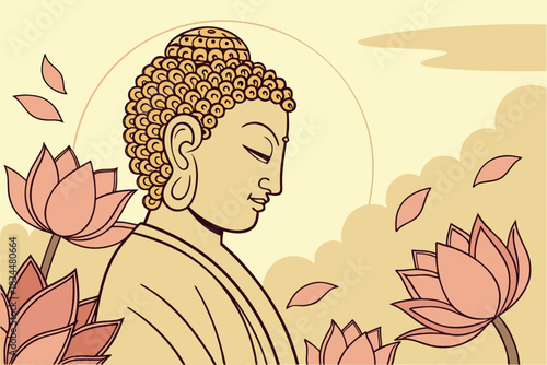 Calm illustration of Buddha with Lotus