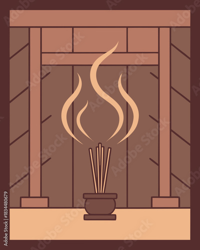Incense sticks burning, illustration of traditional style