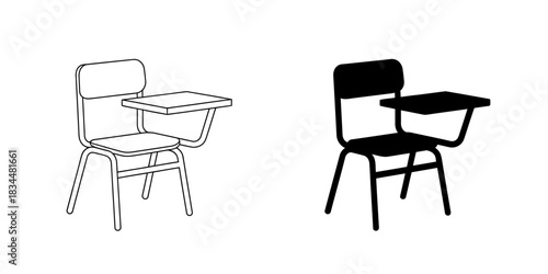 Simple classroom desk chair with attached writing tablet