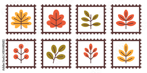 Collection of charming autumn leaf stamps in warm, seasonal colors