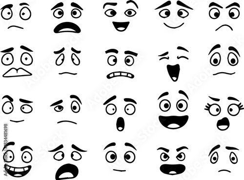 Cartoon retro faces. Vintage emotional face with mascot characters funny faces , eyes and mouths elements.	