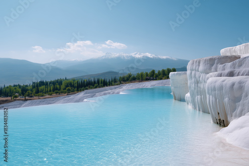 White travertine pools and terraces