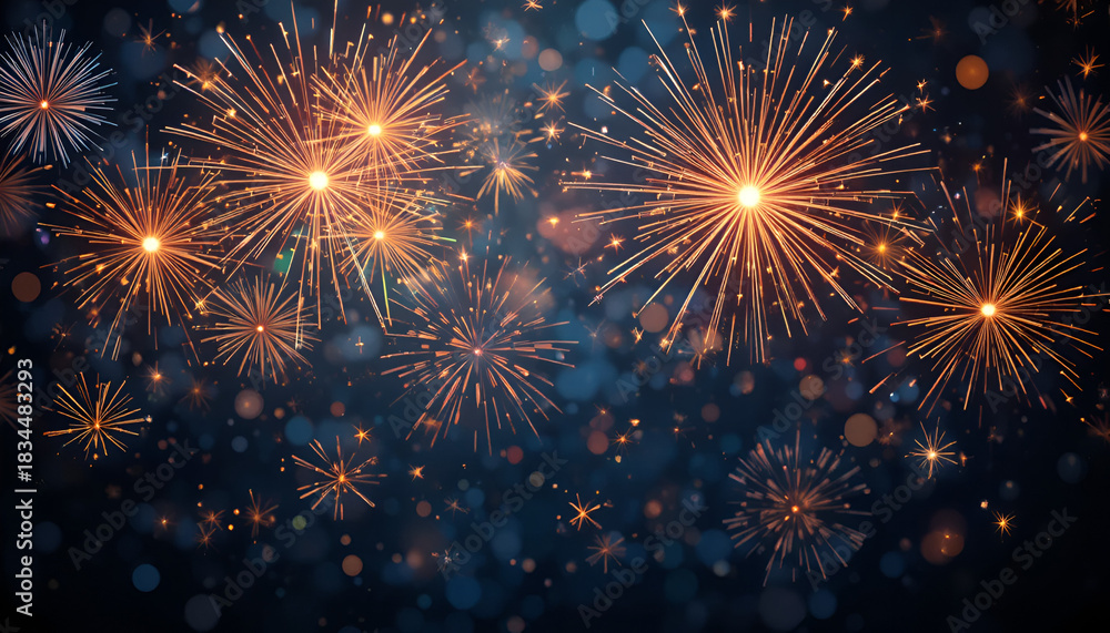 Fototapeta premium A vibrant display of fireworks exploding in the night sky with bright lights and colorful sparks