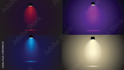 Empty stage with spotlights and illuminated interior design background