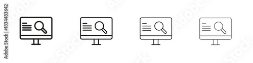 Search online icon set. A collection of simple black thin strokes icons