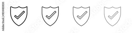 Shield check icon set. A collection of simple black thin strokes icons