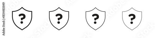 Shield interrogation icon set. A collection of simple black thin strokes icons