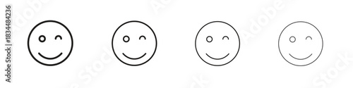 Smile wink icon set. A collection of simple black thin strokes icons