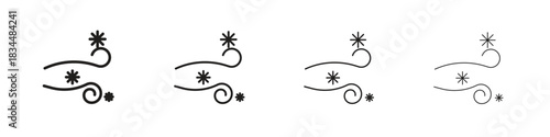 Snow blowing icon set. A collection of simple black thin strokes icons