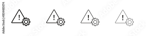 Technical warning icon set. A collection of simple black thin strokes icons