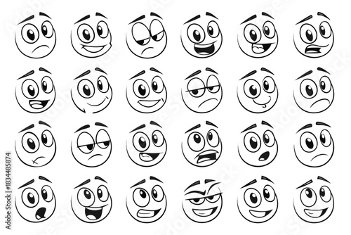 Cartoon retro faces. Vintage emotional face with mascot characters funny faces , eyes and mouths elements.	