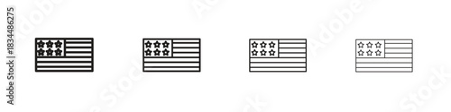 USA flag icon set. A collection of simple black thin strokes icons