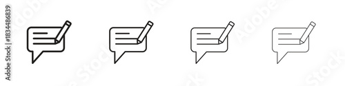 Write comment icon set. A collection of simple black thin strokes icons