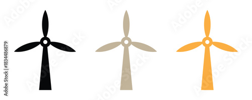 Illustrative windmills in black, tan, and orange symbolizing clean energy sources and sustainable practices for a greener future