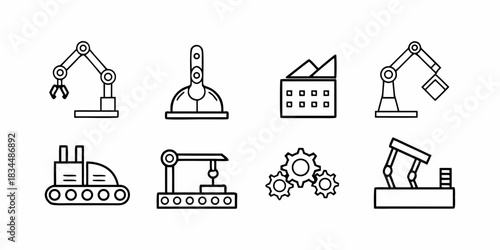 Industrial Automation Icons Set Robotics, Gears, and Assembly Line Illustration