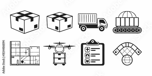 Delivery & Logistics Icon Set Streamlining Transport Services with Modern Solutions