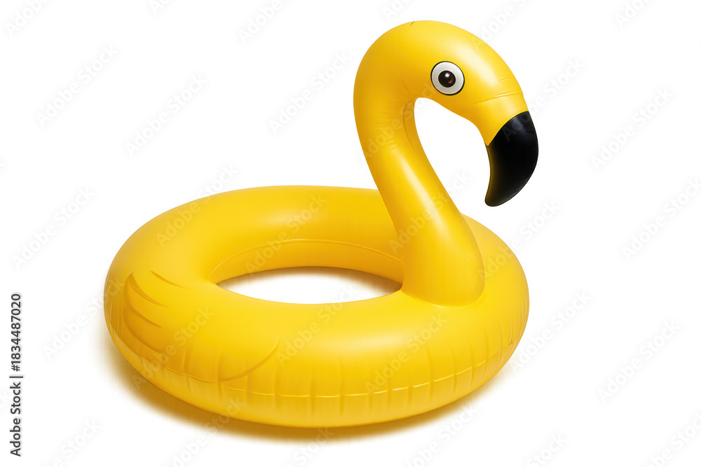Fototapeta premium Yellow inflatable swan pool float for summer fun and water activities, isolated with transparent background