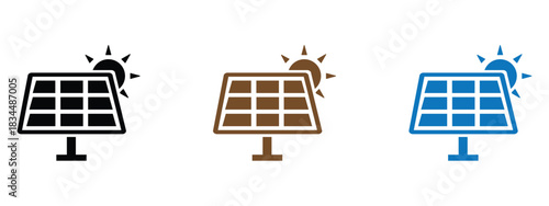 Clean energy icons showing diverse solar panels for sustainable living, business, and green initiatives with modern design and simple lines