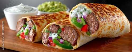 Fajitas al estilo de Los Ángeles con carne, pimientos verdes y rojos