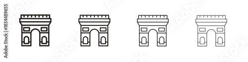 Arc de Triomphe icons, Set of linear icons. Black linear palm icons