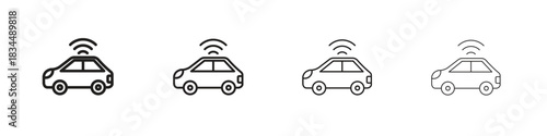 Autonomous car icons, Set of linear icons. Black linear palm icons