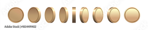 Rotating 3d gold coins, golden money set. Vector illustration 10 eps.