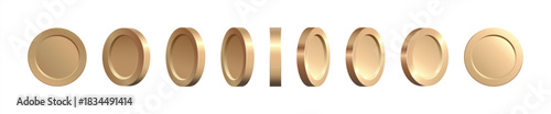 Rotating 3d gold coins, golden money set. Vector illustration 10 eps.