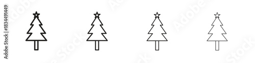 Christmas tree icons, Set of linear icons. Black linear palm icons