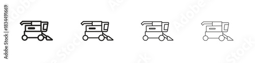 Combine harvester icons, Set of linear icons. Black linear palm icons