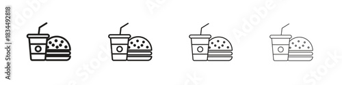 Fast food icons, Set of linear icons. Black linear palm icons